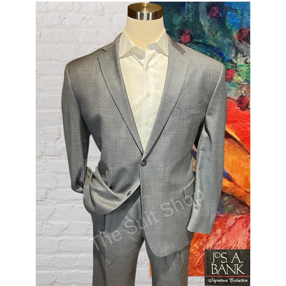 Jos A Bank Signature 48R 39x29 Gray Nailhead Men's 2-Piece Quality Suit